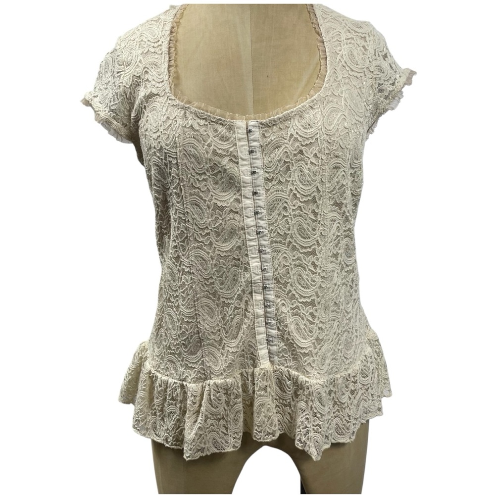Vtg Studio 1940 Lace Top Ivory LG Feminine Romantic Coquette Peasant Boho Cottag